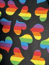 Rainbow Stripe Heart on Black Cotton LBGTQ Gay Pride Month Fabric NEW 1 yd