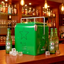 Heineken 14Qt Steel Ice Box Man Cave Decor Home Pub Garage Accessory Display
