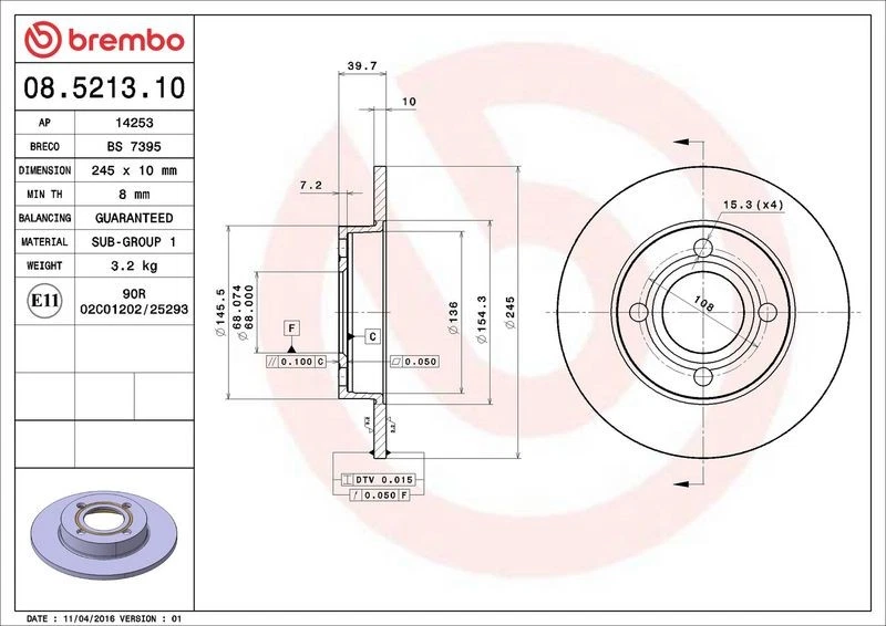 刹车盘奥迪 80 B2 1.8 CC 08.5213.10 — 第 2/2 张图片