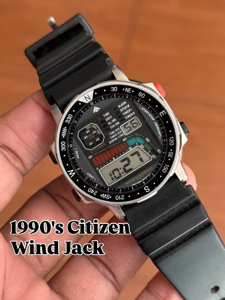 RARO Reloj Citizen Wind Jack D060 42-8035 LCD Cuarzo Digital Windsurfista Años 90 Hombre Foto 2 de 4