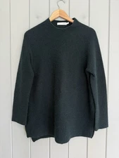 Achro Sweater Tunic L Large Angora Wool Mock Neck Side Slits Dark Green