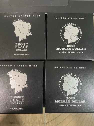 2023 Morgan and Peace Silver Dollar 4 coin Set Unc and Proof  in OGP/COA S