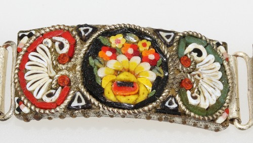 Pulsera Antigua Italia con Incrustación de Micro Mosaico Vidrio Floral 5 Barras Vinculada - Imagen 7 de 12
