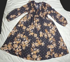 Torrid Womens Floral Flare Dress Plus Size 0 Black Yellow Elastic Waist