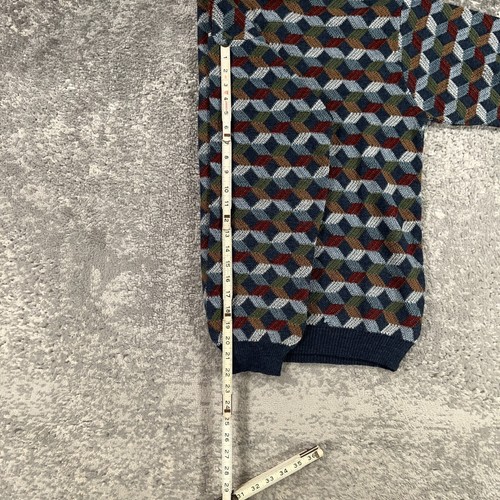 VTG Grandpa Sweater Mens Large Blue Geometric Wool Blend TravelSmith 90s Biggie - Picture 10 of 12
