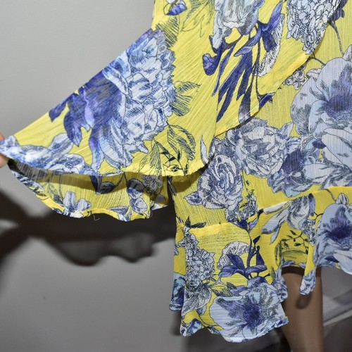 NUOVO! Abito chiffon arricciato Tommy Hilfiger giallo/blu stampato floreale $129 14 - Foto 5 di 11