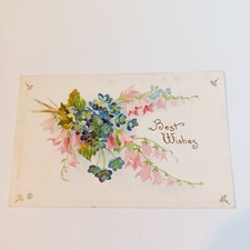 Postcard: Best Wishes Blue & Pink Flower Spray Made in USA