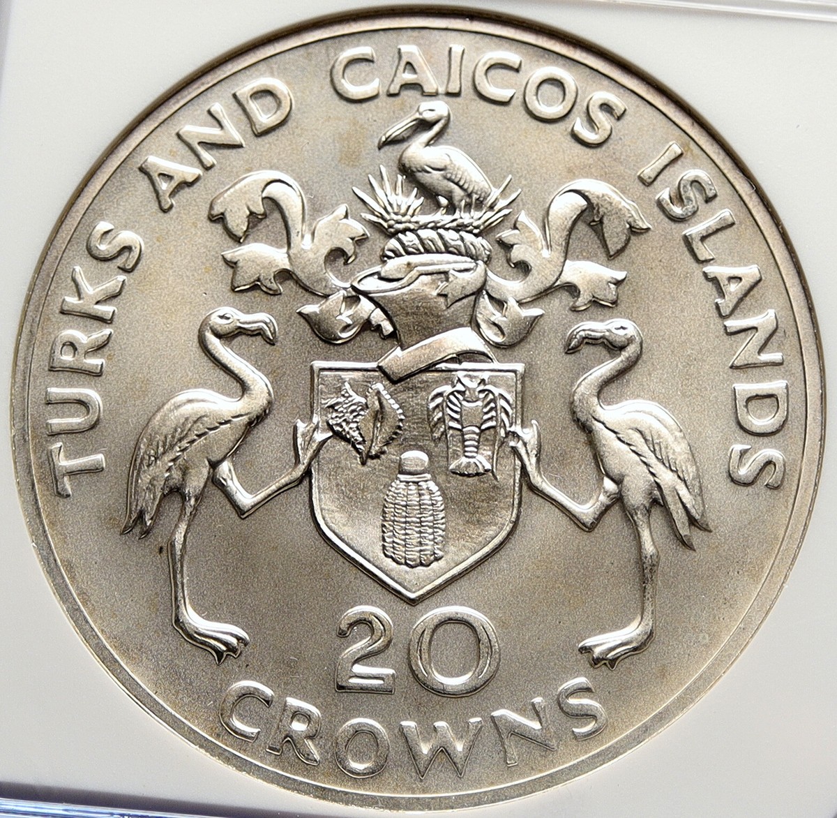 1974 TURKS & CAICOS UK WINSTON CHURCHILL Old Silver 20 Crown Coin