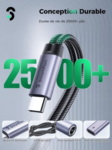 Adaptateur Audio USB C Jack 3.5mm et Chargeur 2 en 1 Adapteur Type C Jack et ... - 第 5/7 張圖片