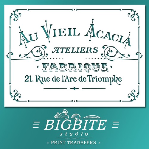 Shabby Chic STENCIL: French Acacia Ateliers Advert (DIY Furniture Print) #031 - Picture 1 of 4