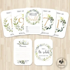 Baby Milestone Cards, Botanical, Photo props, 40 cards, 300gsm, Unisex, neutral