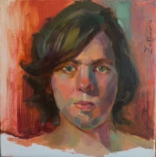 Oil Portrait Painting Young Man Blue Eyes Contemporary Realism Impressionism 