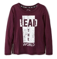 Girls' size 6 Lead the World Long Sleeve Graphic T-Shirt Art Class wine color LB