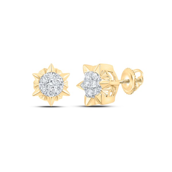 10K Gelbgold Original Diamant Damen 9Mm Starburst Star Ohrstecker 1/5 Karat-image