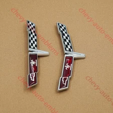 Pair Chrome Red Cross Flag 1980 C3 Front Nose and Rear Gas Lid Emblems Badges