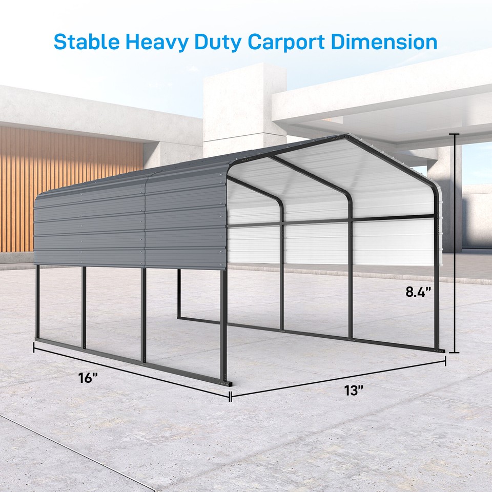 Outdoor Carport Canopy Garage Shelter with Sidewall Panel, Storage Shed
