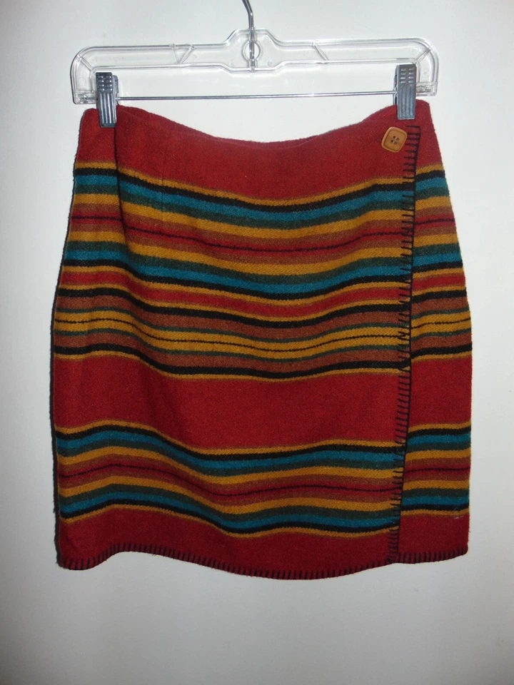 "Minifalda envolvente de lana azteca Express de colección años 90 roja azul M 26"" cintura" Foto 2 de 4