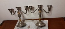 Copia candelabri antichi vintage a 3 bracci placcato argento e ottone