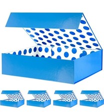 5 Gift Boxes 13x9.7x3.4 Inches, Large Glossy Metallic Blue-13x9.7x3.4-Pack of 5