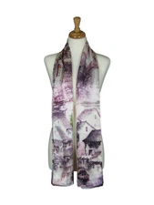 AamiraA Countryside Scenic Mulberry Satin Silk Stole Women Scarf Free Shipping 