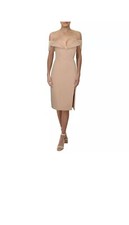 NEW NWT 298 BCBG MAX AZRIA MARQUISE Bare Pink SPLIT V-NECK DRESS sz 10