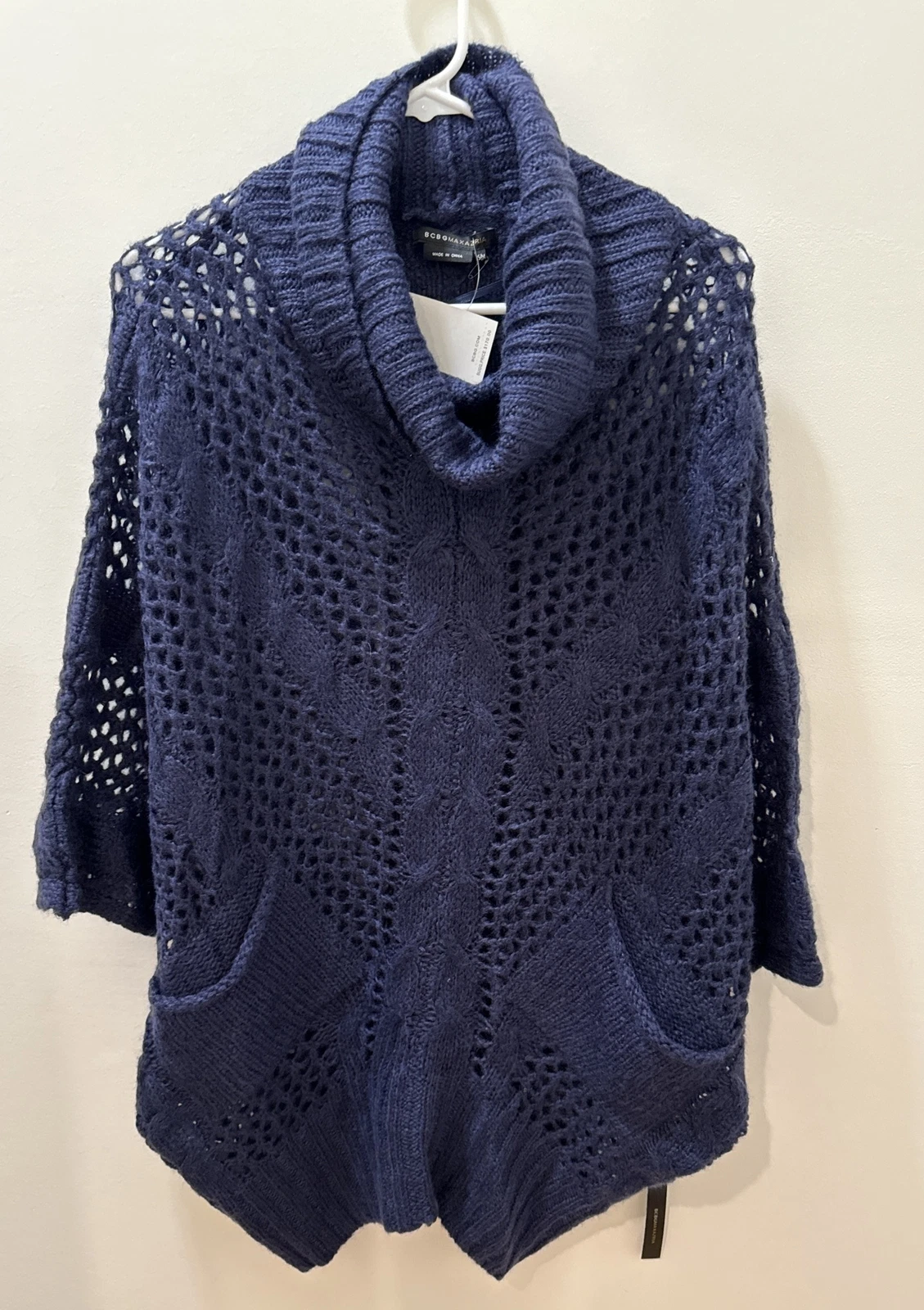 BCBG Maxazria Women's All Navy Blue Turtle Neck Poncho Sweater Size S/M NWT