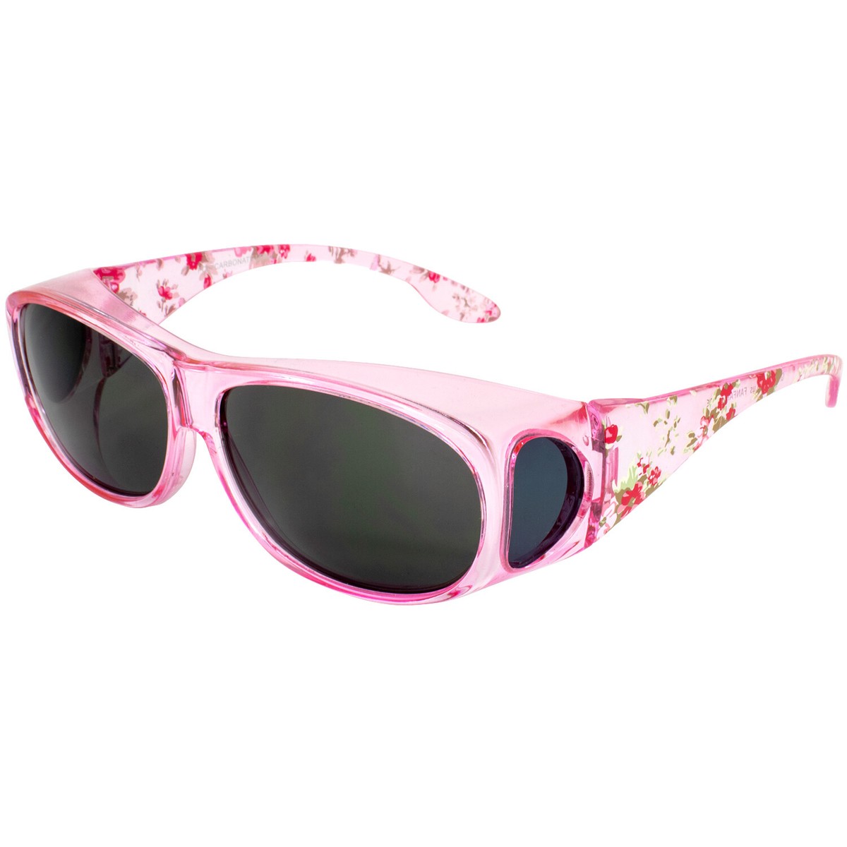 Global Vision Eyewear Fanfare Sunglasses Fit Over Pink Floral Frame Smoke  Lens