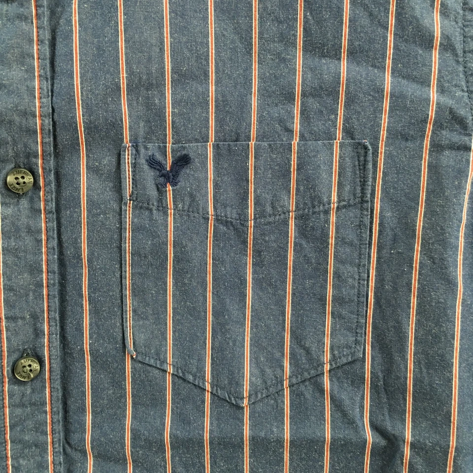 American Eagle Vintage Fit Button Up Shirt Mens L Blue Cotton Long Sleeve Casual - Image 4 of 4