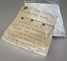 NEW Mudpie Welcome Home Button Throw Pillow Canvas Cover Polyester Fill 18”x 18”