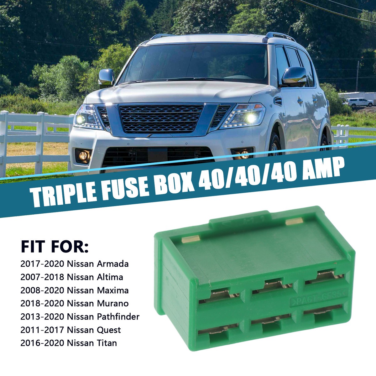 1 Pc Triple Fuse Box 40/40/40 Amp Green Fit for 2013-2020