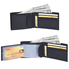Leatherboss Genuine Leather Men Bifold Wallet Secured Snap on Credit Card Holder