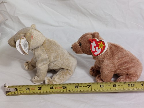 Lot of 2 Vintage Ty Beanie Babies Realistic Bears Pair Brown Beige Almond Pecan - Picture 12 of 12