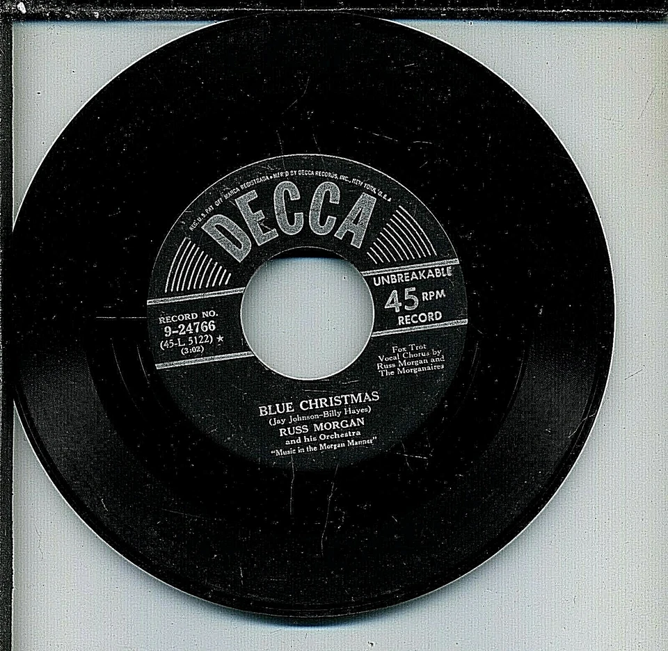 Russ Morgan Blue Christmas Mistletoe Kiss 45 PLAY TESTED - Image 3 of 4