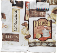 Set of 2 Same Printed Kitchen Terry Towels 16"x26" FRESH COFFEE PATCHWORK, AM