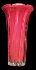 Rare Vintage Red Ribbed Art Glass Vase Mid Century Modern Murano Sanyu Hokuyo