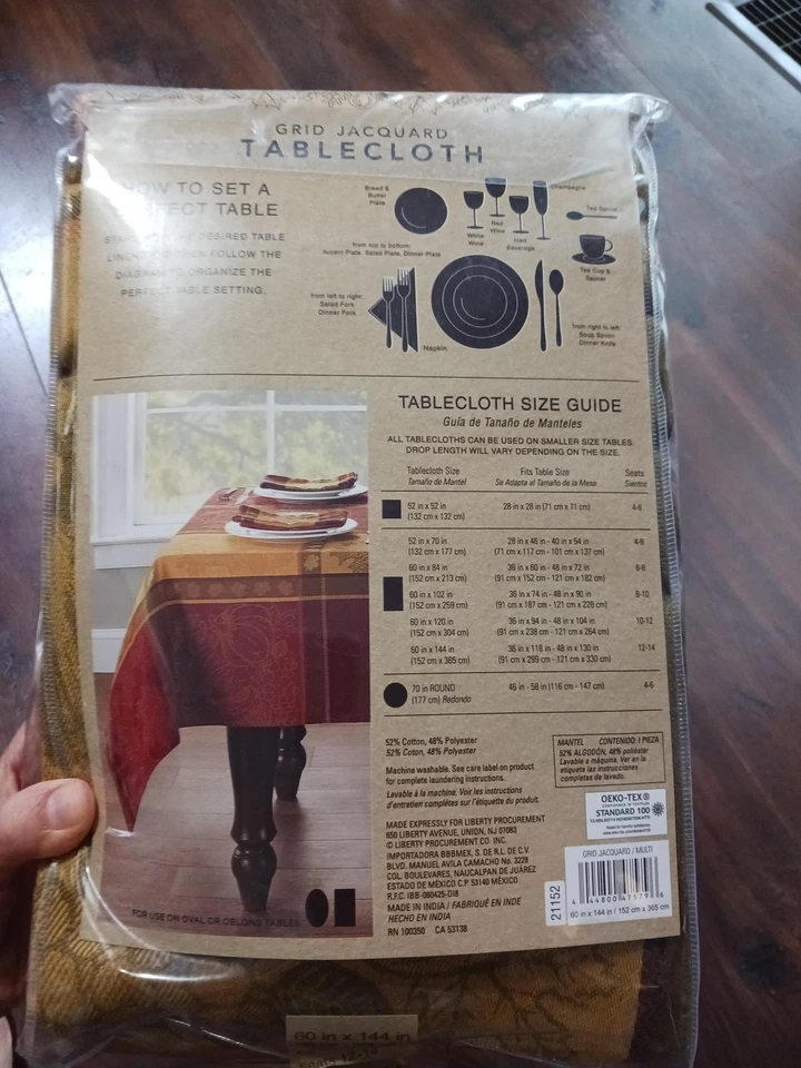 Grid Jacquard Tablecloth 60x144 Oblong Oval Seats 12 14 OEKO-TEX Holiday - Image 4 of 4