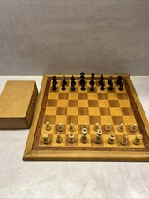 ✅ Altes Schach Spiel Holz Lackiert Holzbox Königshöhe 6,2 cm Filz Schachbrett