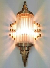 Antique Vintage Art Deco Brass & Glass Rod Ship Light Fixture Wall Sconces Lamp