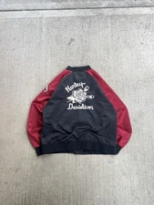 Harley Davidson Japan Souvenir Bomber Jacket Mens Motorcycle Satin Chain stitch
