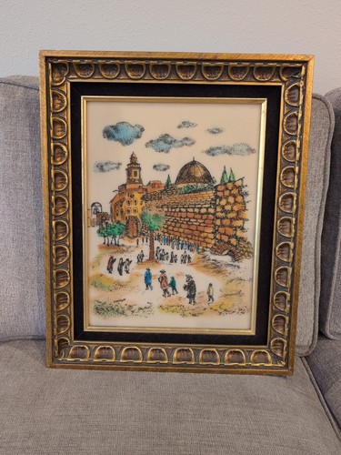Vintage Artini Arts Jewish Wailing Wall Hand painted By Saringson 17x21 Temple