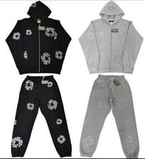 DENIM TEARS Floral Zip Hoodie  Sweatpants Tracksuit Set Black Gray, 120 per set