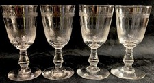 Antique Edwardian Etched Sherry/Port Glasses 4.7” - Set of 4 -