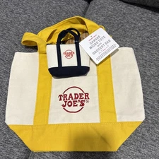 Trader Joe’s Yellow Canvas Mini tote & Navy Blue Micro Tote Bag Bundle 2025 NWT