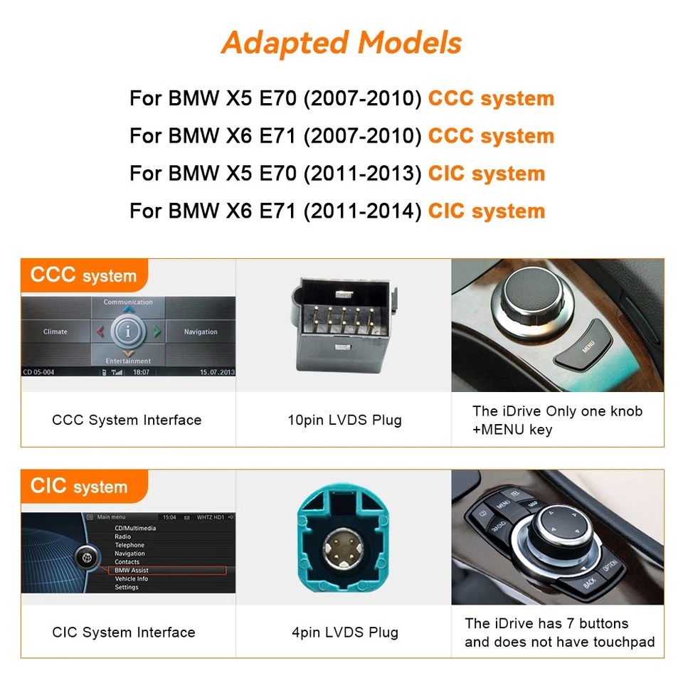 10.25" Android 14 Autoradio Für BMW X5 E70 X6 E71 CIC CarPlay 8-Kern 4+32GB WiFi - Bild 2 von 4