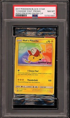 Pokemon 2017 Ash's Pikachu SM108 Black Star Promo I Choose You Sealed PSA 8