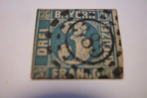 1849 Bavaria Stamp 3K Blue Fine Used