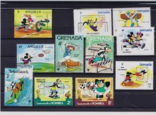 Lot 11 Timbres Disney Sport 1982/1984 - Mickey, Donald, Goofy - Anguilla, Grenad