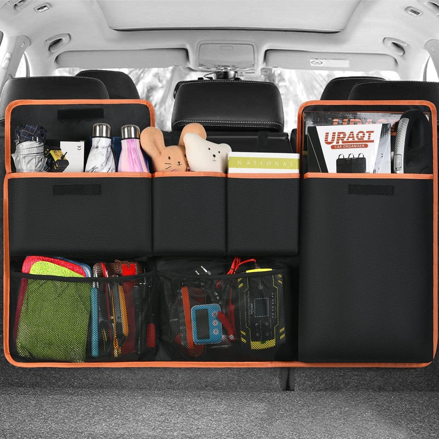 Organiseur de coffre de voiture URAQT 100x45cm grand volume noir en tissu Oxford