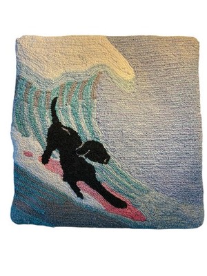 Liora Manne Frontporch Surfing Dog Pillow 18 Sq Black Lab Retriever