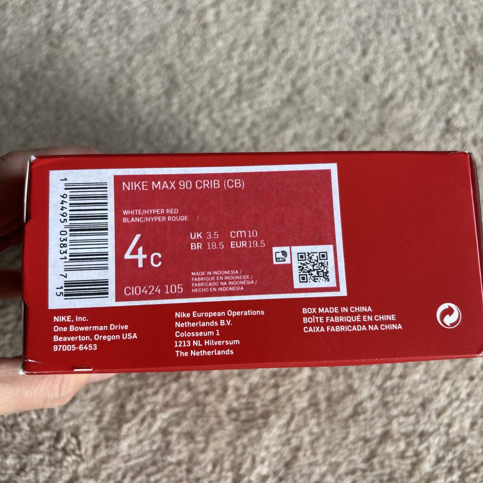 PONY NUOVE CON SCATOLA Nike Air Max 90 Culla Bambino Scarpa Sneakers CI0424 105 Taglia 4C 9 12M